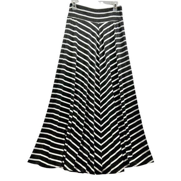 AB Studio Women's Black White Stripe Maxi Skirt Size LARGE - Picture 1 of 6